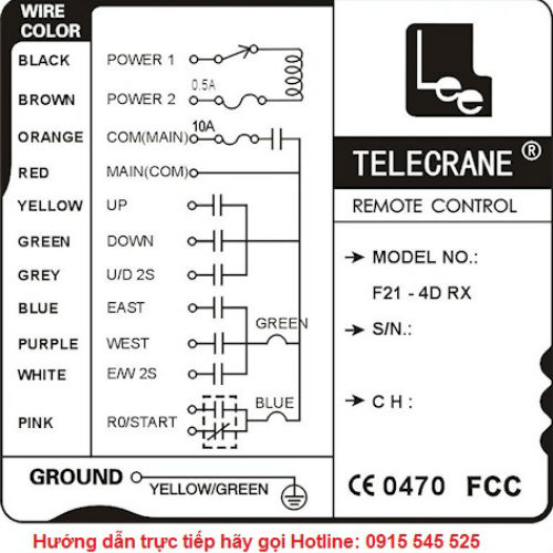 Sơ đồ lắp đặt bộ điều khiển từ xa cho cầu trục của hãng Telecrane